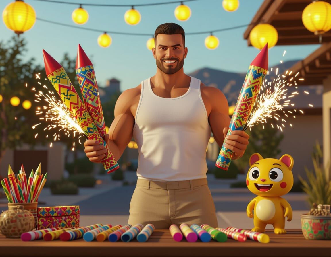 Man With Fireworks in GTA V Style 3D Render