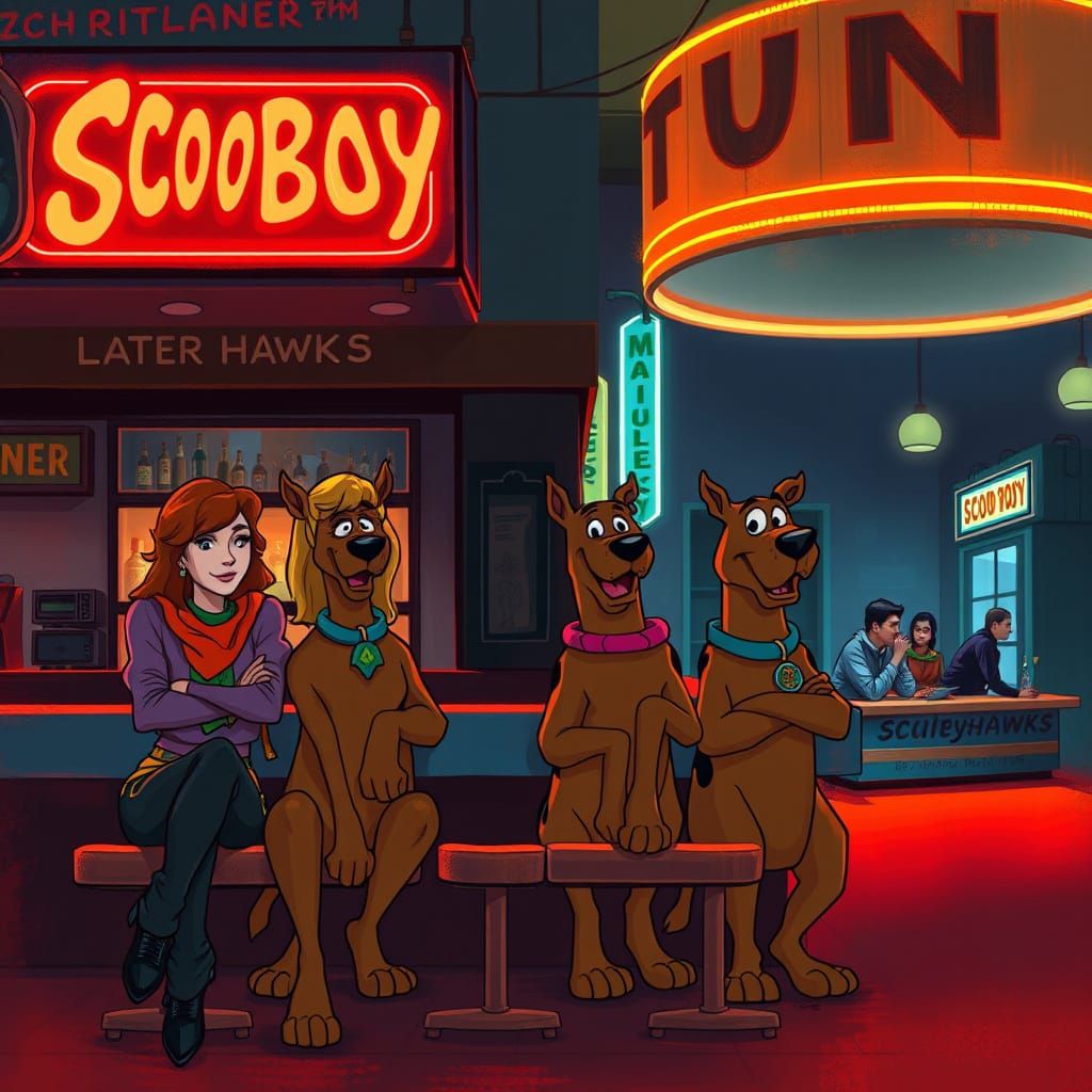 Scooby-Doo Gang at a Diner in Film Noir Style