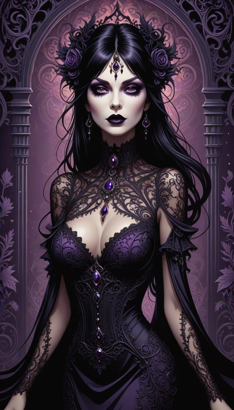 Gothic Elvira Portrait in Dark Fantasy Style