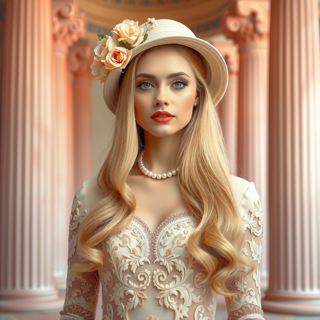 Sophisticated Woman in Soft-Hued Elegance, Inspired by Frenc...