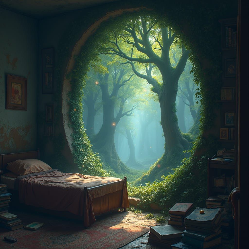 Mystical Portal to an Enchanted Forest in Whimsical Style