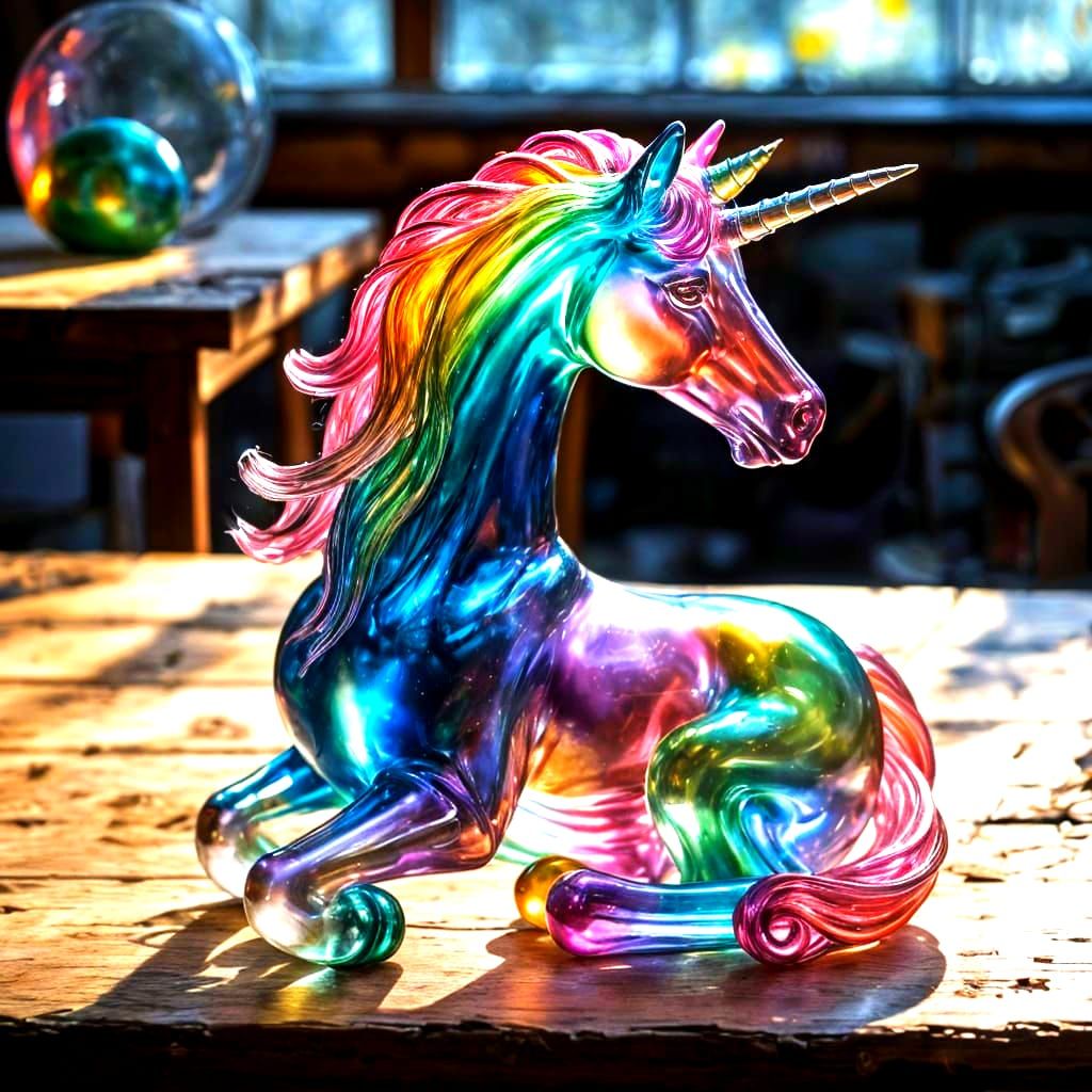 Pink Glass Unicorn Sculpture in Workshop