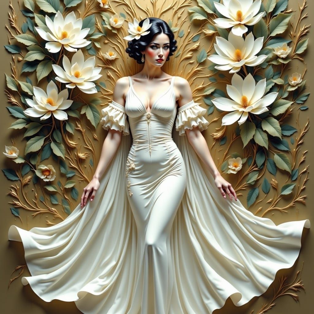 1920s Woman with Magnolias in High-Key Lighting