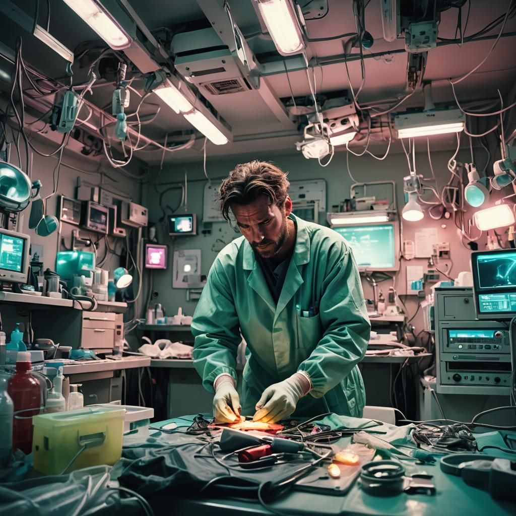 Cyberpunk Surgeon in Nomad Camp Field Hospital