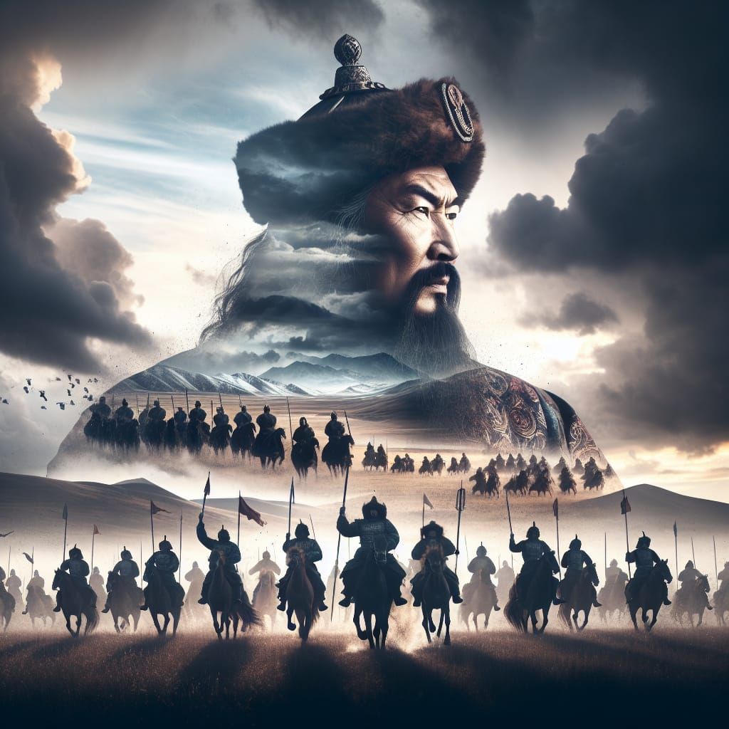 Mongolian Leader Double Exposure: Steppe Warriors