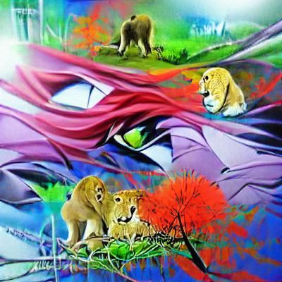 Anime Jungle: Lions in Picasso-esque Style
