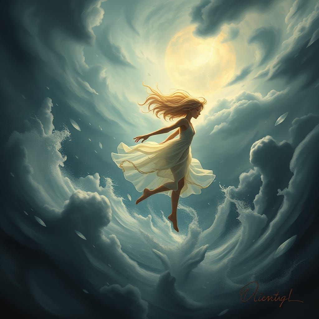 Ethereal Air Spirit Dances in Hurricane, Matte Painting