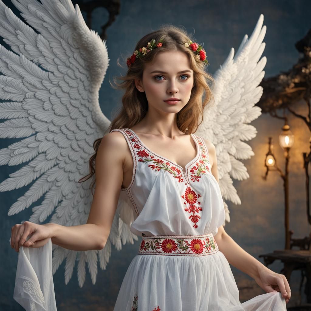 Ukrainian Angel in Embroidered Shirt