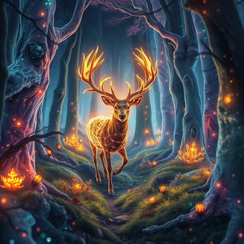 Luminous Deer in Crystalline Forest Concept Art