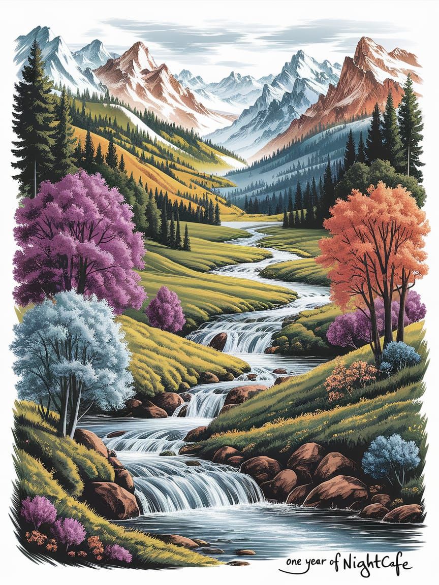 Four Seasons Landscape Drawings on a Blank Page