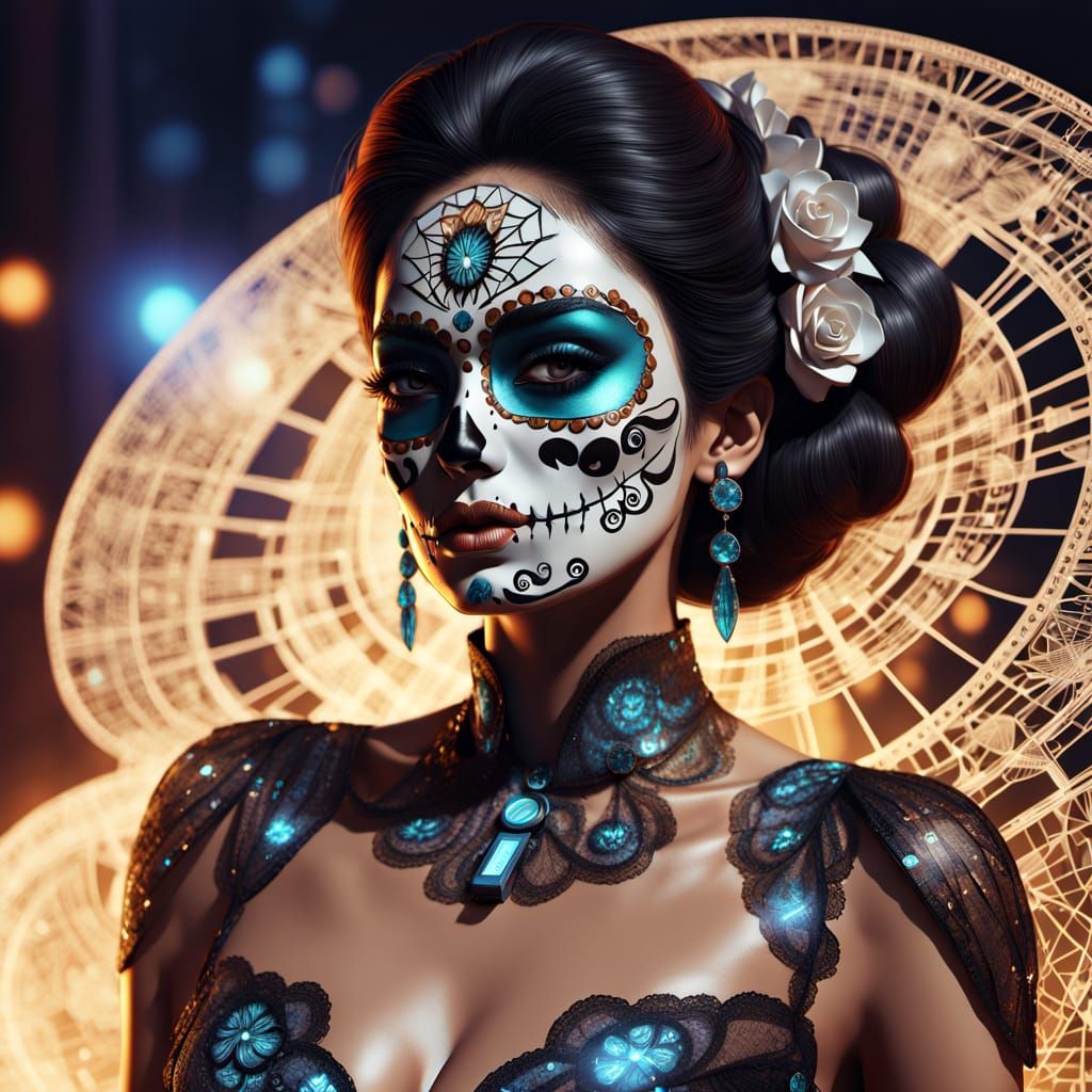 Vintage Mexican Showgirl with Sugar Skull Makeup
