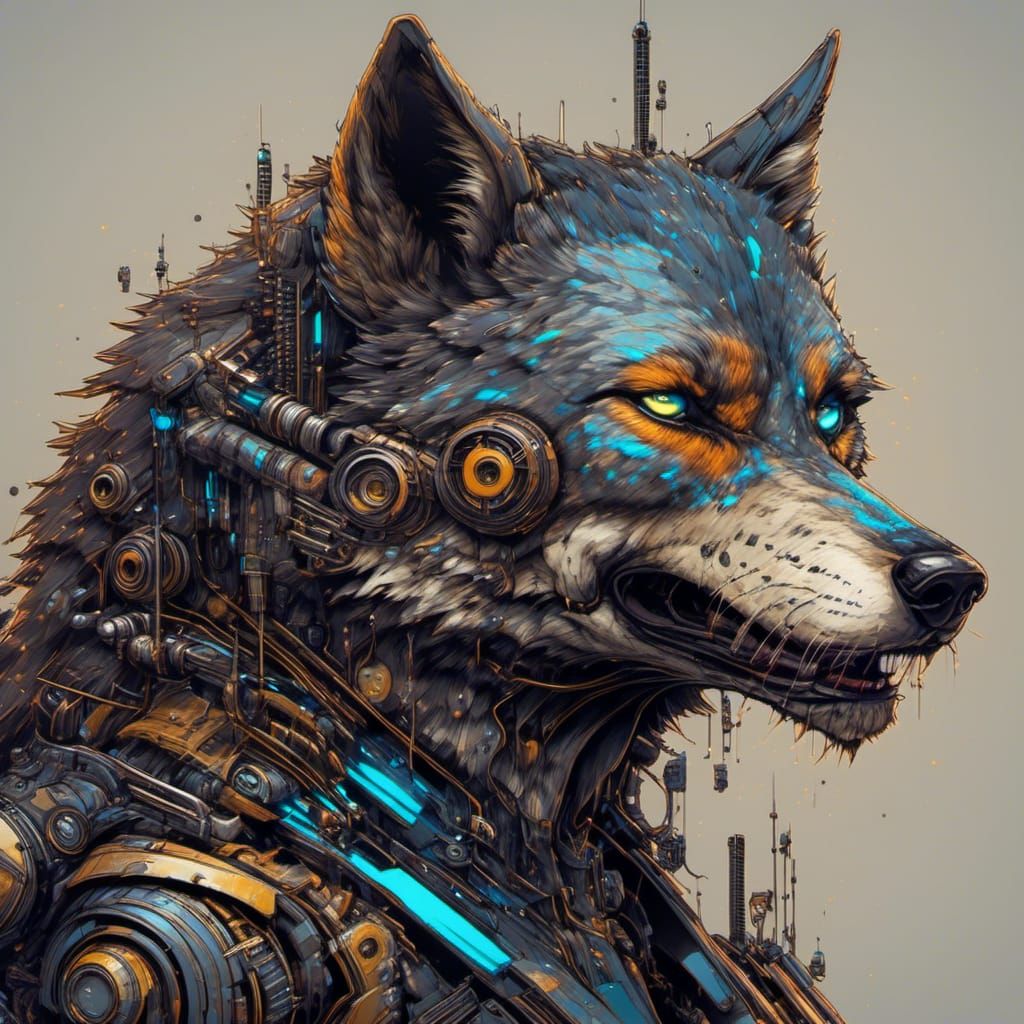 Cyberpunk Wolf in Detailed Vector Art