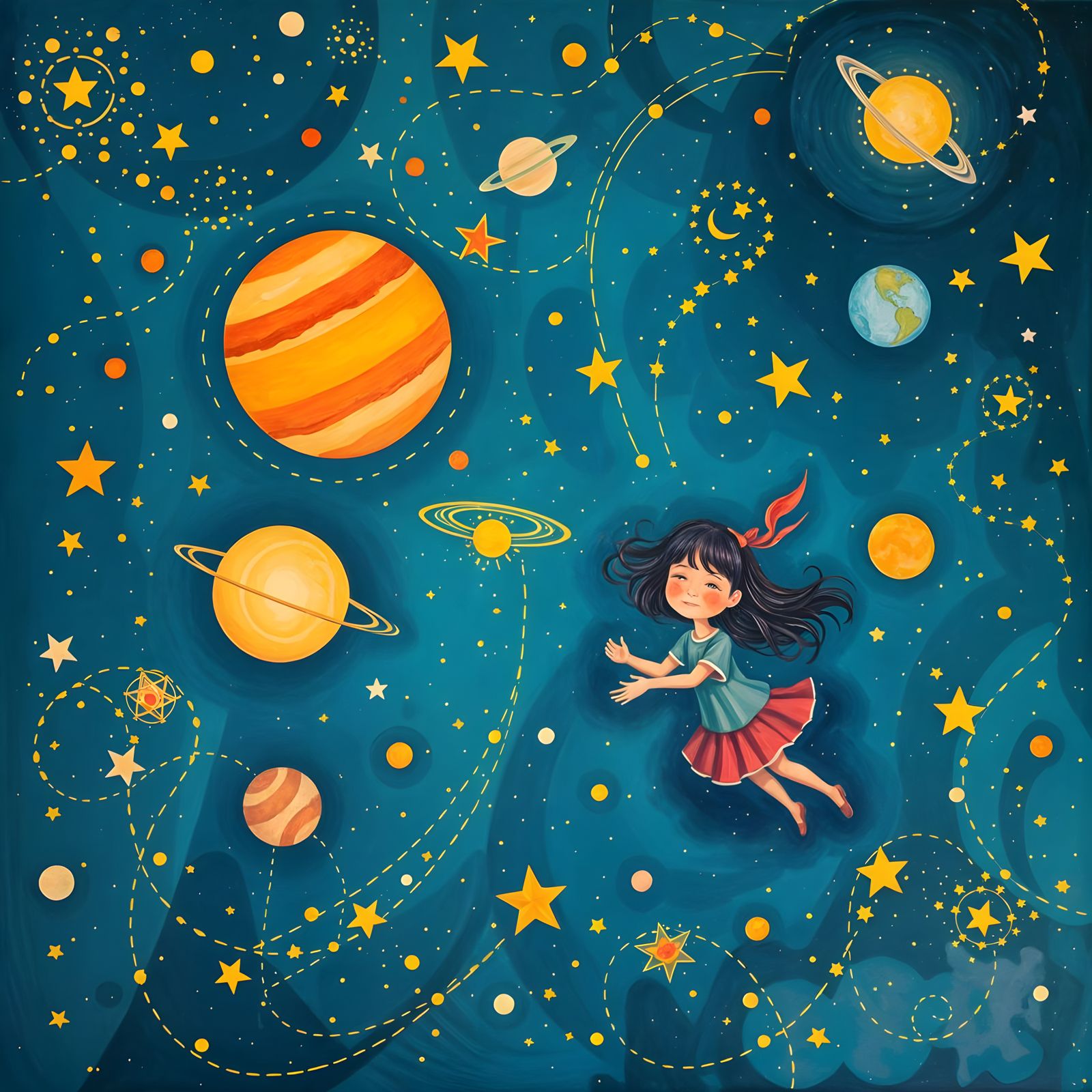 Galactic Dreamscapes in Vibrant Gouache