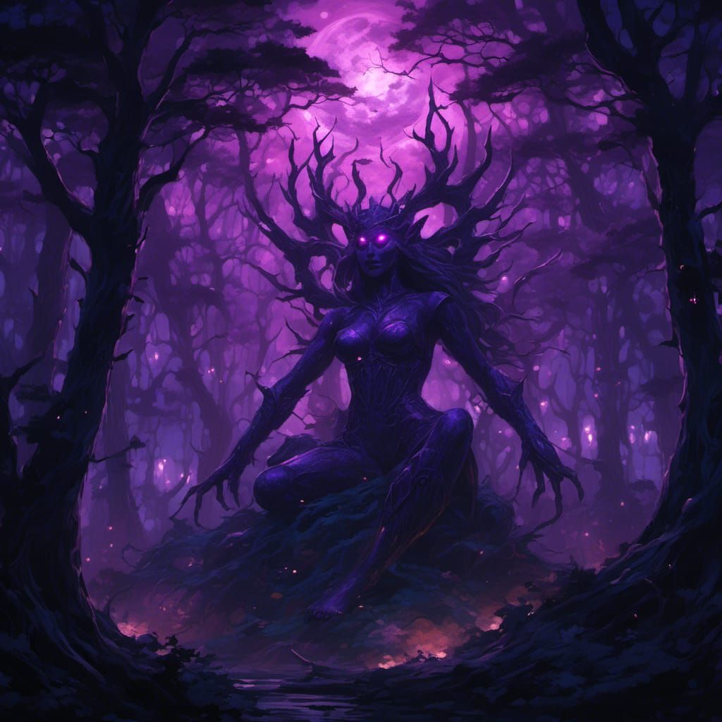 Demons Guarding Grove Under Starry Sky