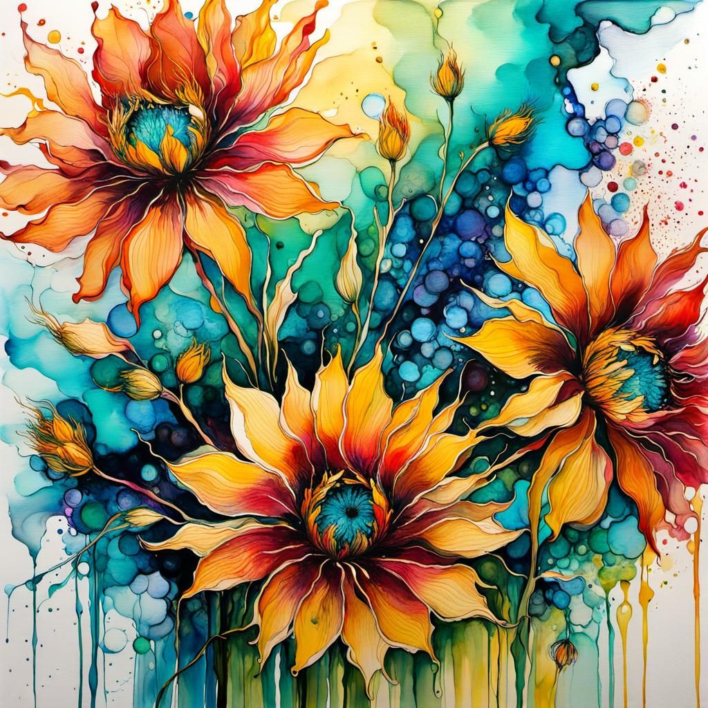 Abstract Floral Ink Painting in Van Gogh Style