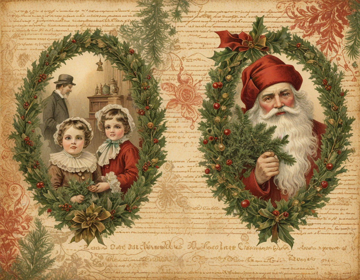 Victorian-Era Christmas Family Gathered Around a Cozy Tree i...