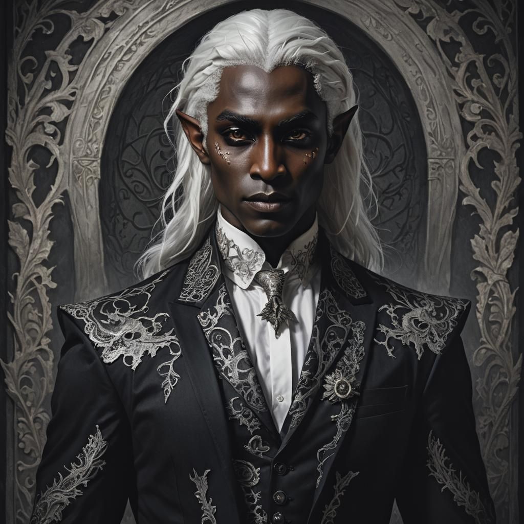 Elegant Drow Elf in Moody Chiaroscuro Portrait