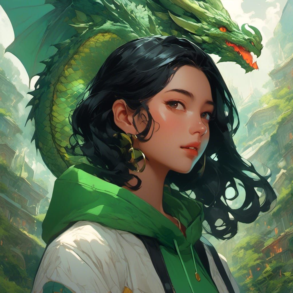 Girl with Dragon in Digital Art Style