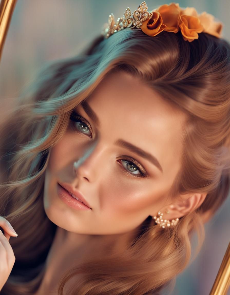 Glamorous Portrait of Miss World on Catwalk in Golden Light