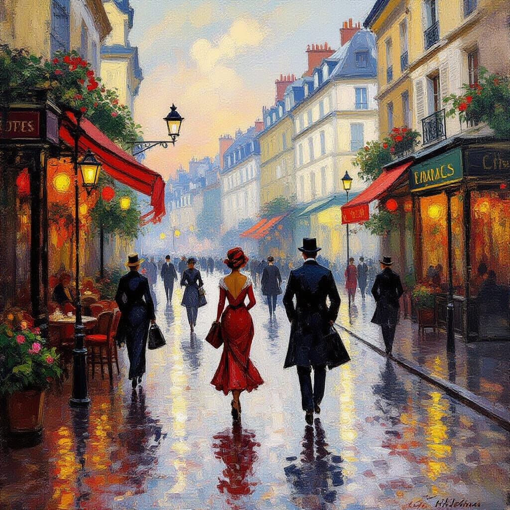 Parisian Street Scene in Impressionist Style