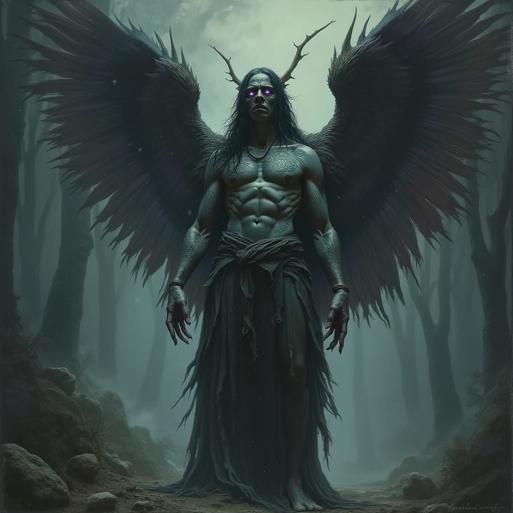 Dark Angel in a Somber, Melancholic Realm