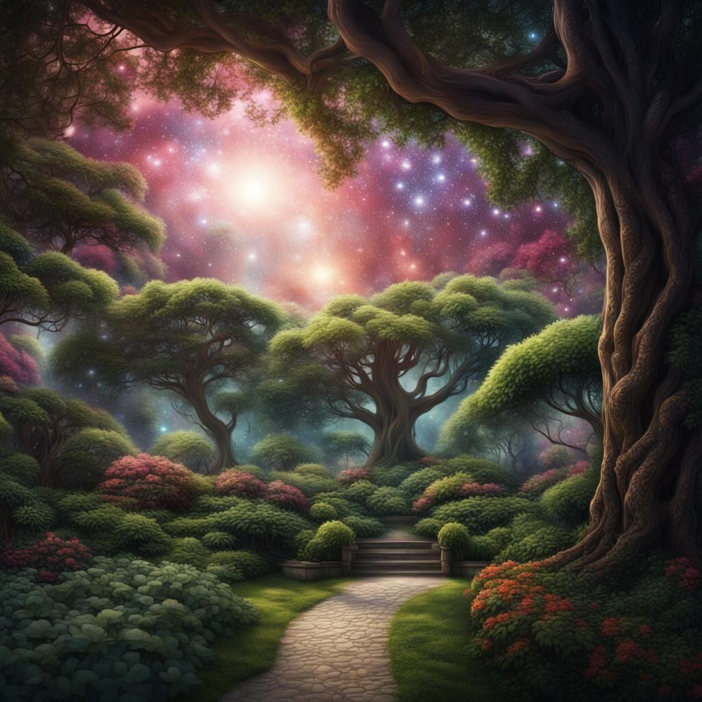Galaxy Through Tree: Epic Digital Matte Painting