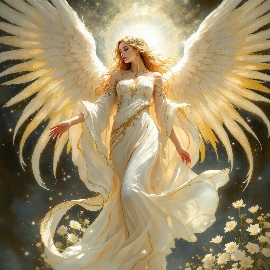 Ethereal Fantasy Angel in Art Nouveau Style