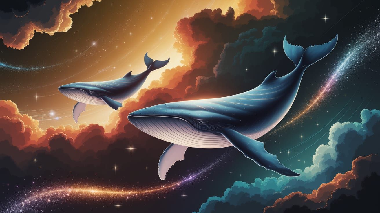 Celestial Whales in Vibrant Digital Art