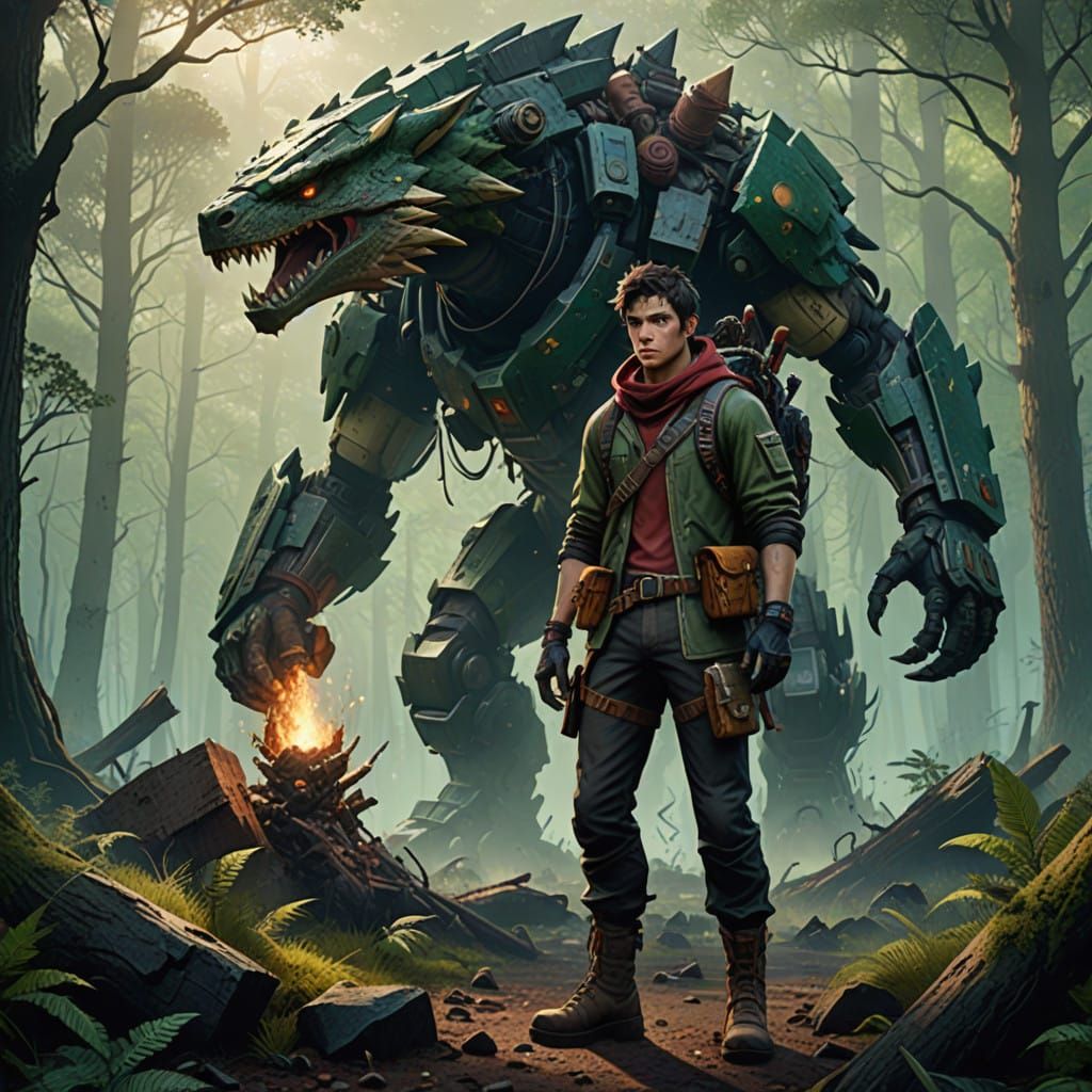 Ethereal Hero Stands at the Edge of a Mystical Forest