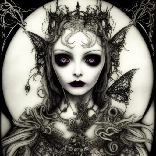 Haunted Gothic Fairy Portrait with Yin Yang Theme