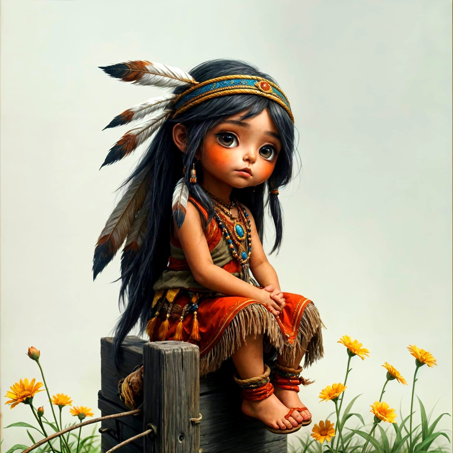 Whimsical Indian Girl in Fantastical Oil Painting