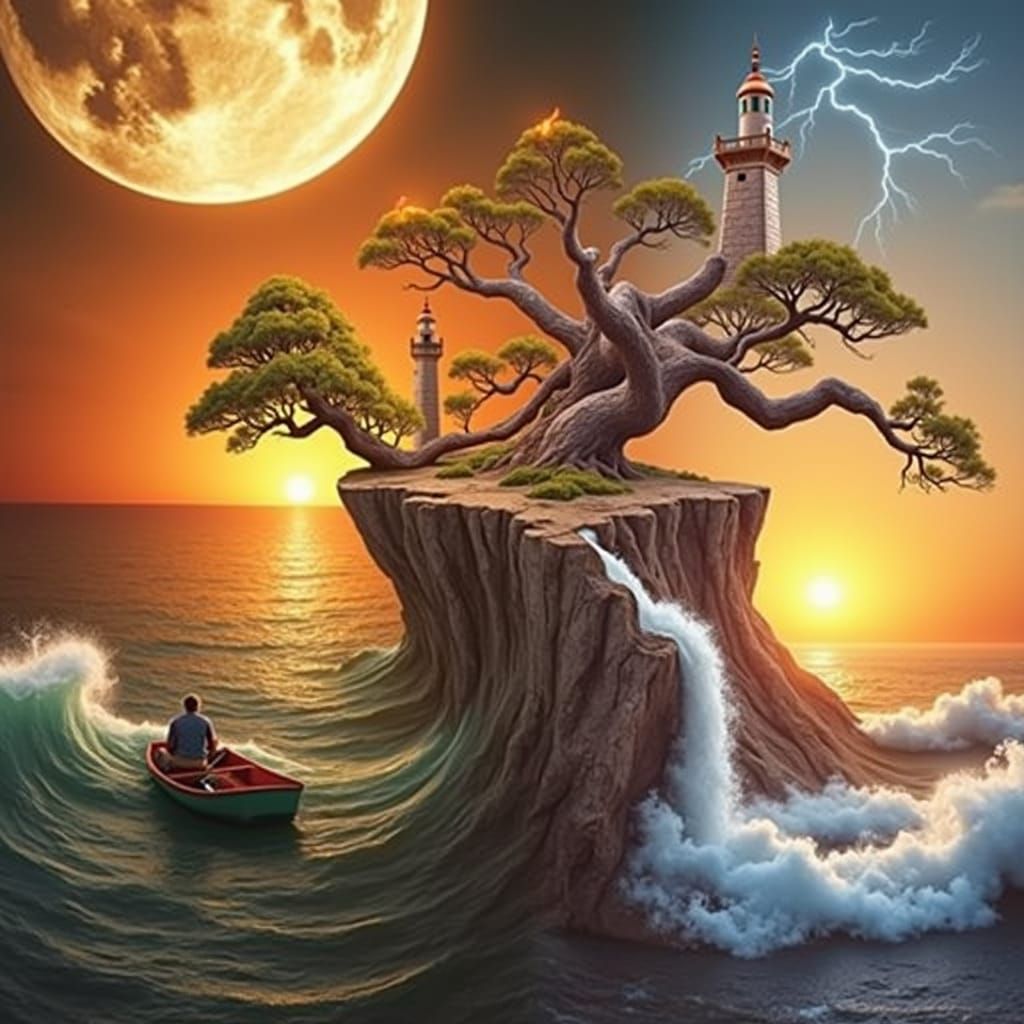 Surreal Stargate Cloudscape with Bonsai Lighthouses