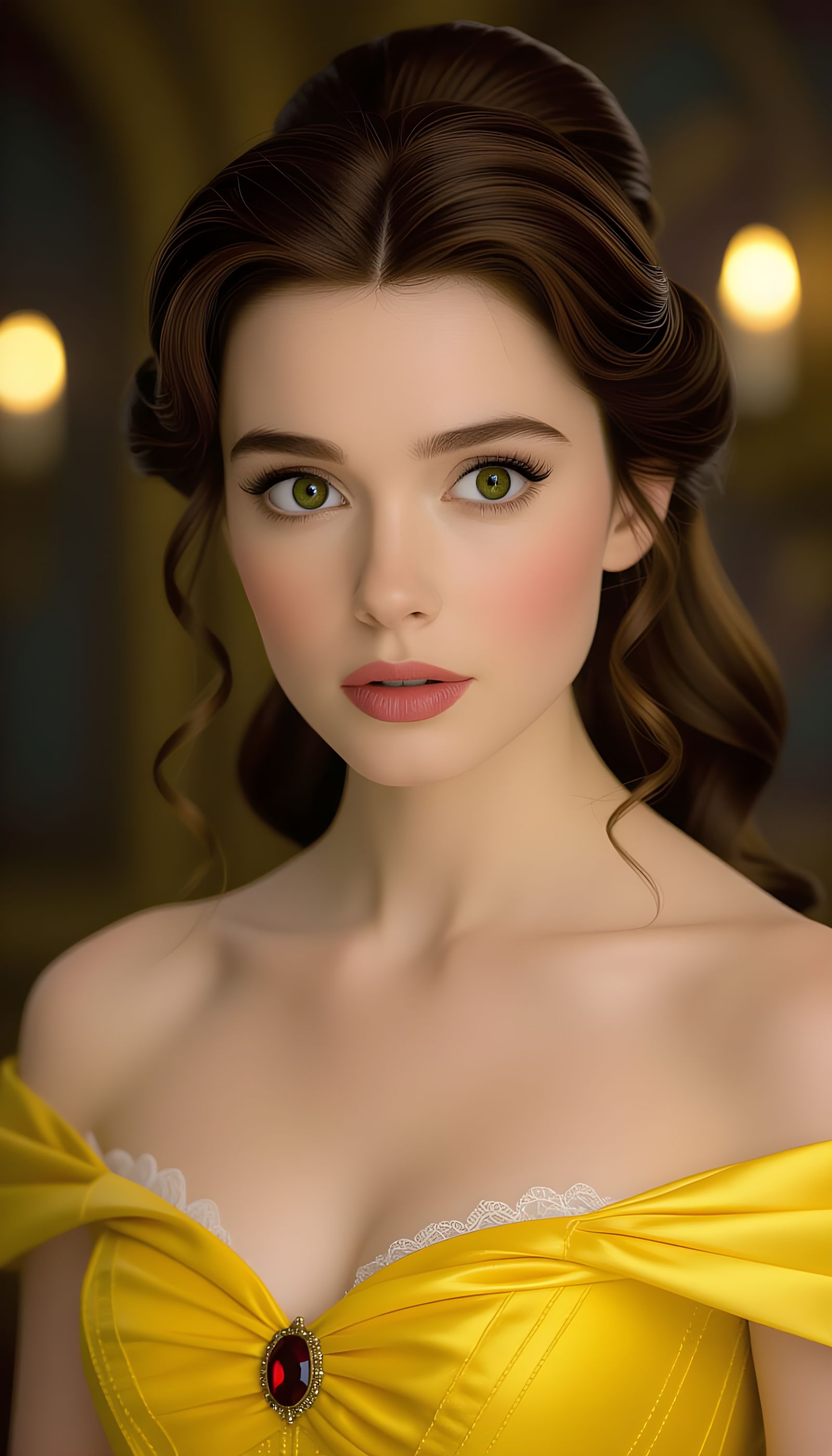 Belle in Yellow Dress Pixar Rendered Portrait