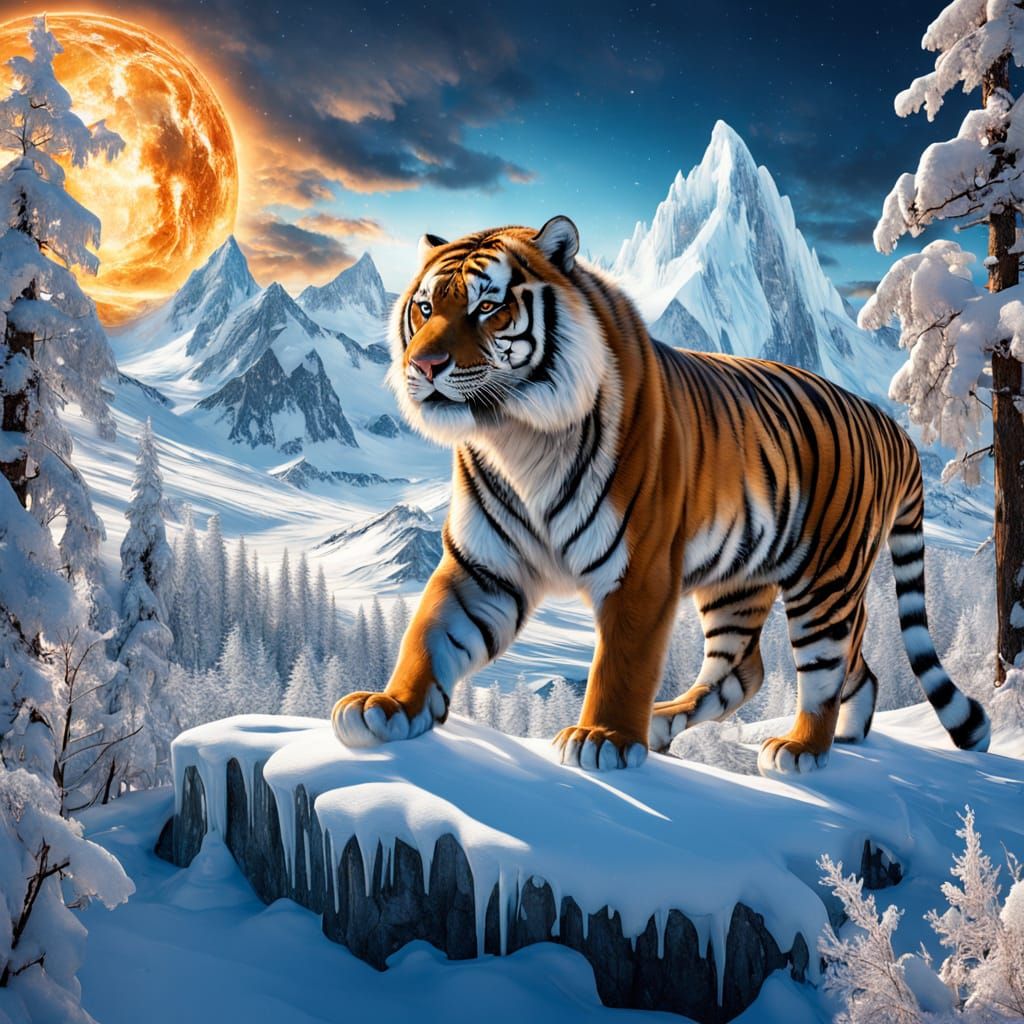 Majestic Siberian Tiger in Winter Wonderland