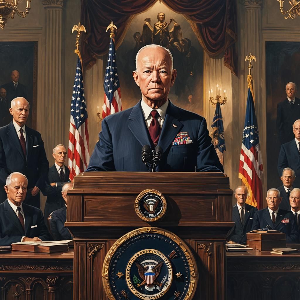 Eisenhower Announces Vietnam War: Epic Fantasy Art