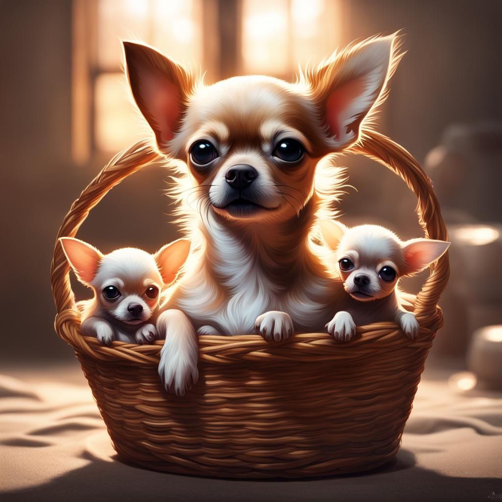 Chihuahua with Puppies, Detailed Portrait