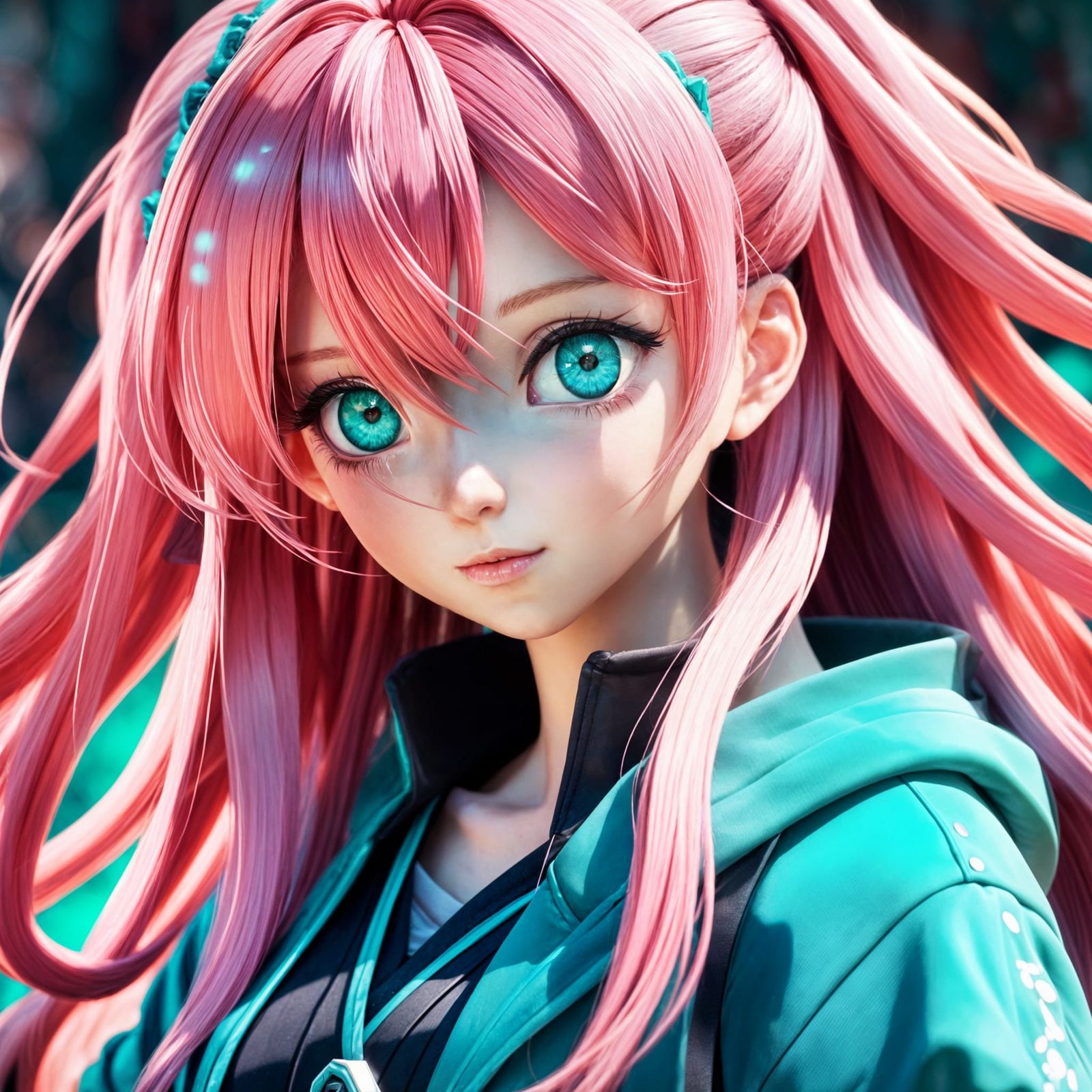 Beautiful Pink-Haired Anime Heroine in 3D