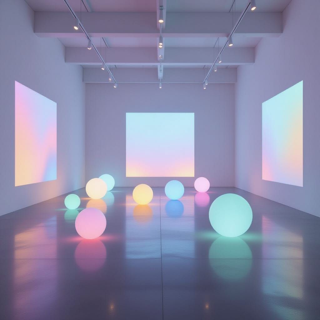 Floating Orbs in Gallery: Abstract Expressionism in Pastel