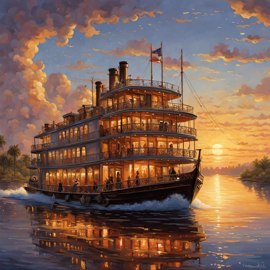 Luxury Steamer Cruises the Serene Nile at Sunset