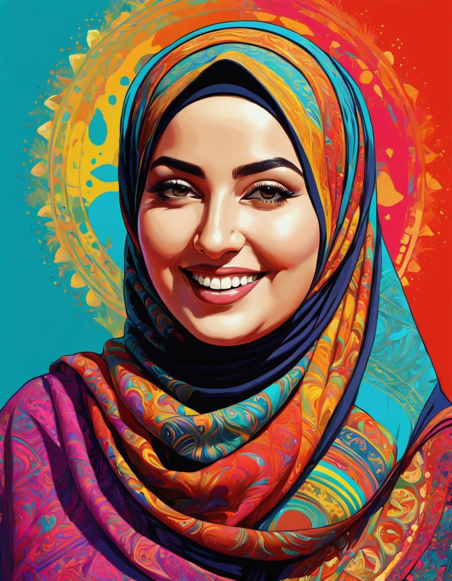 Psychedelic Hijabi Woman Portrait in Fayum Art Style