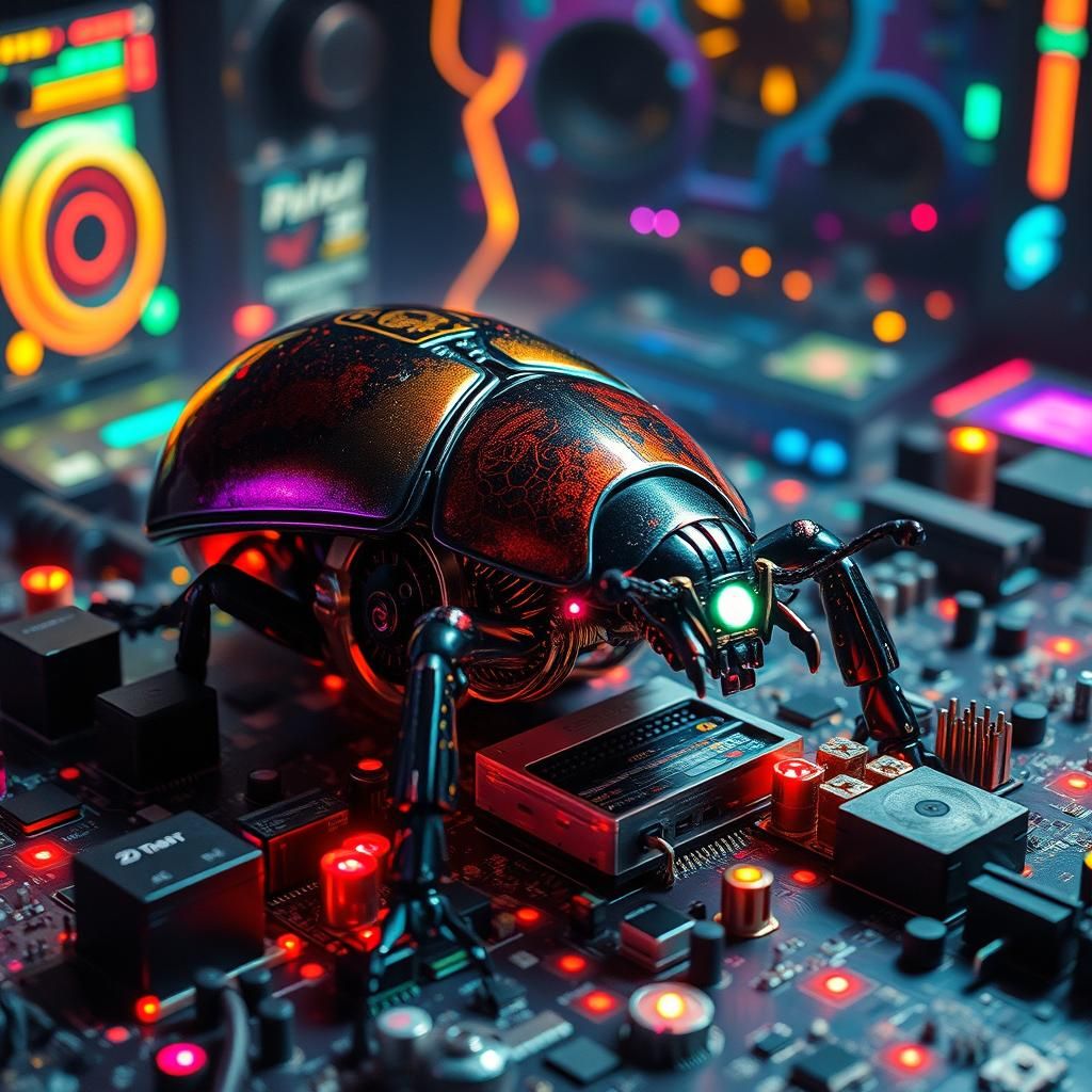 Steampunk Motherboard Gearbeetle with Neon Lights