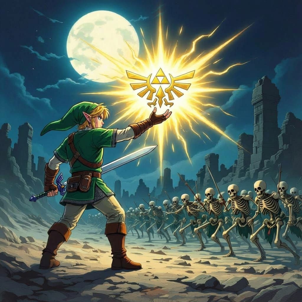 Link Battles Skeletons with Triforce Power