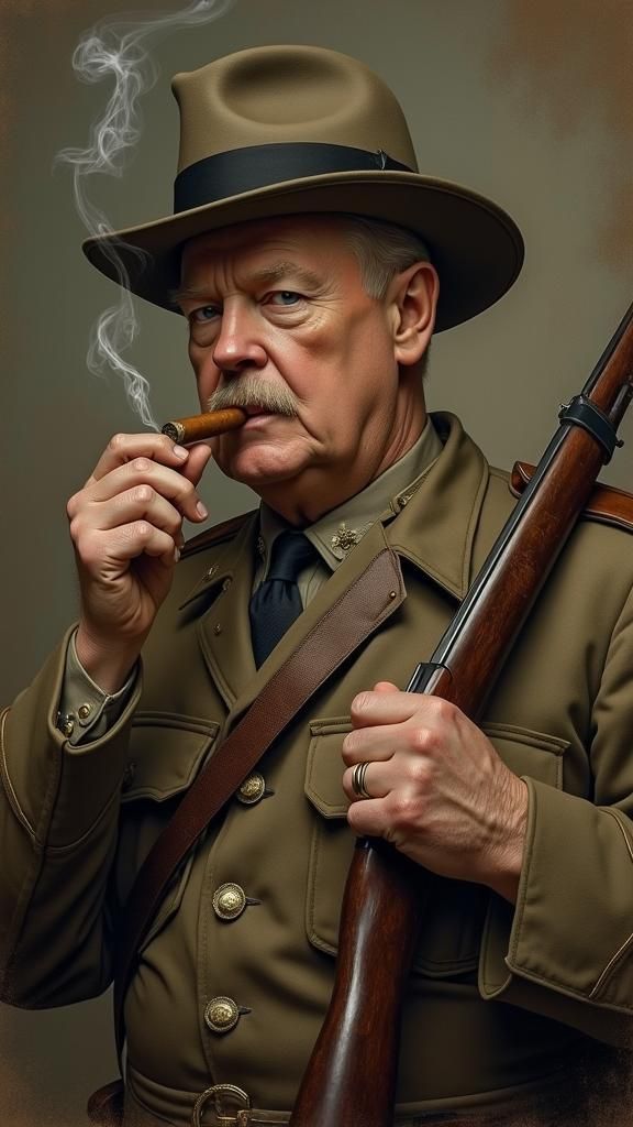 Young Churchill as WWI Officer, Oil Painting Style