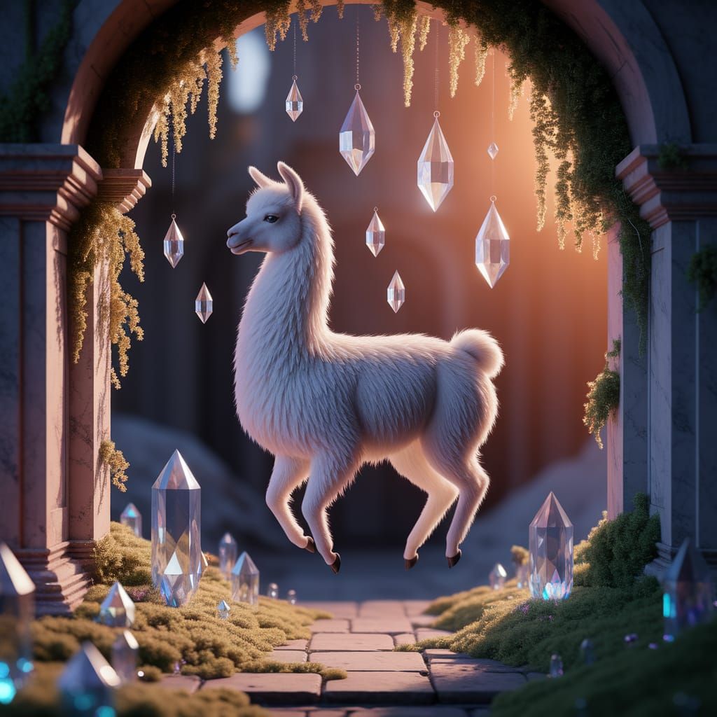 Crystal Llama in Mystical Fantasy Illustration