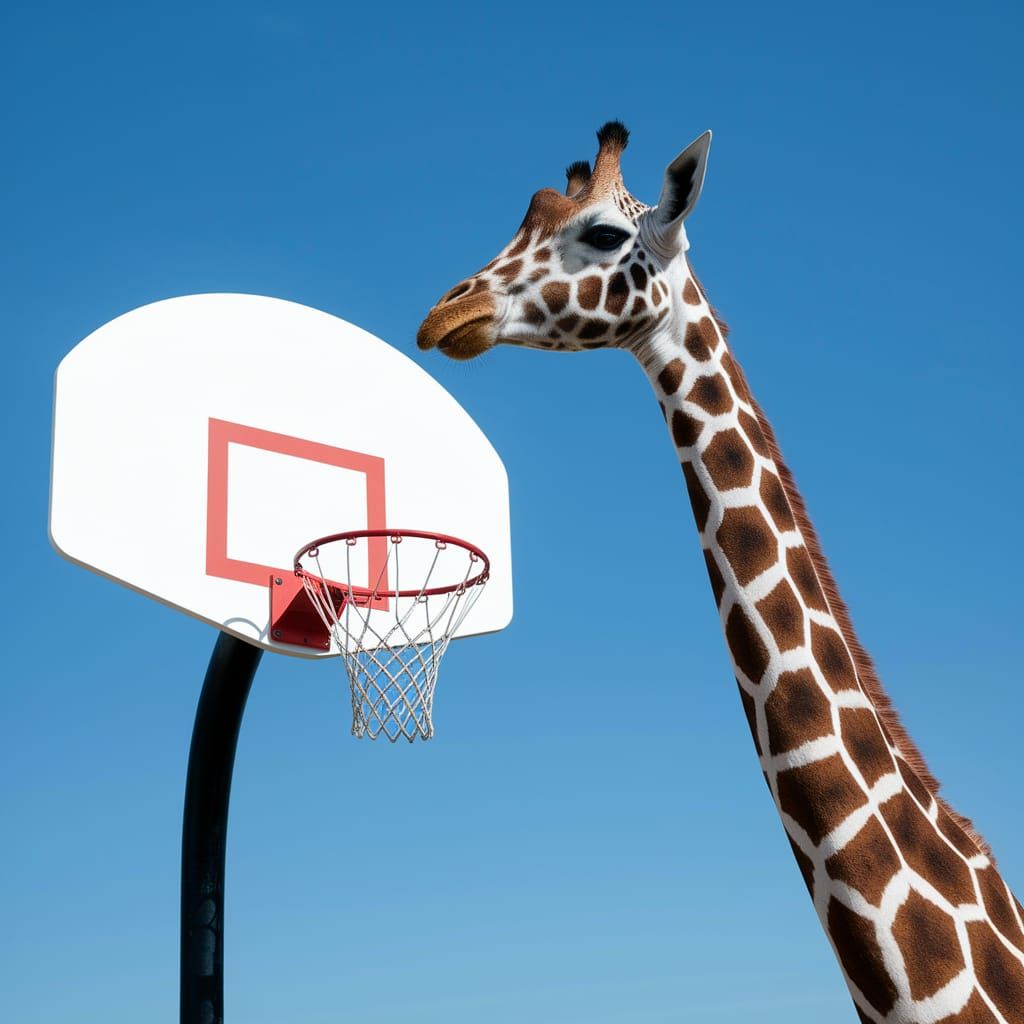Giraffe Plays Basketball: An AI Generated Image