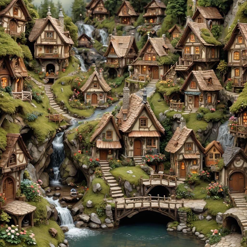 Enchanting Miniature Village in Art Nouveau Style