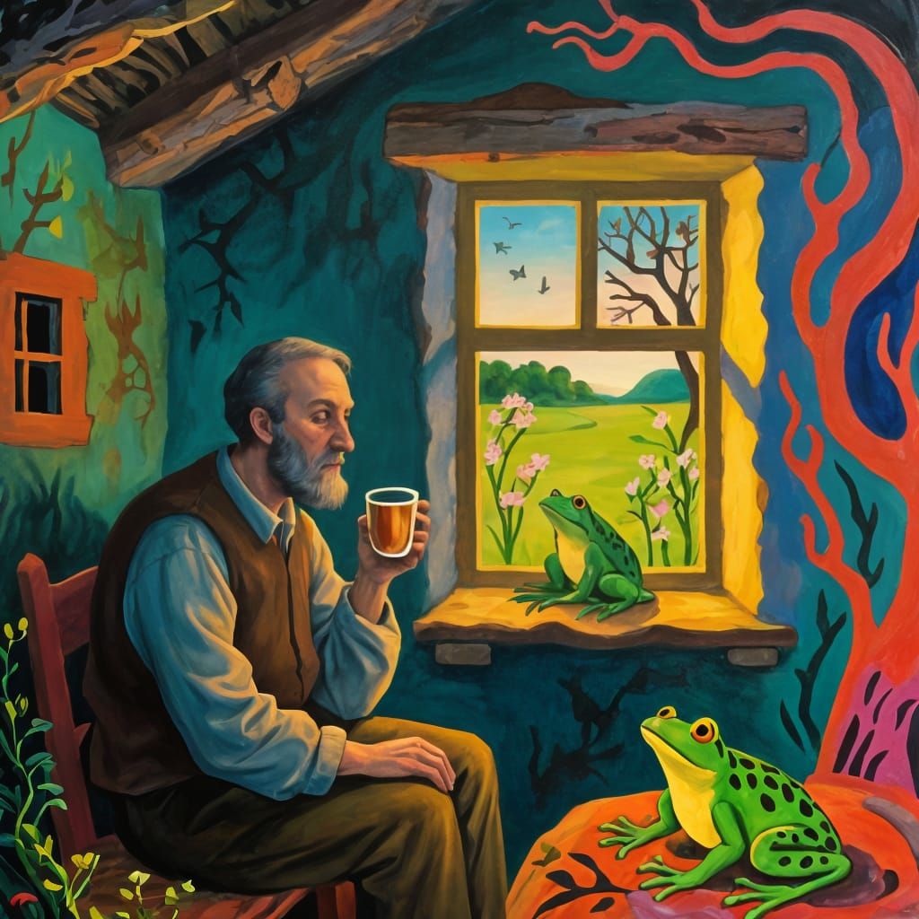 Secluded House by Spring Pond, Inspired by Bosch and Matisse