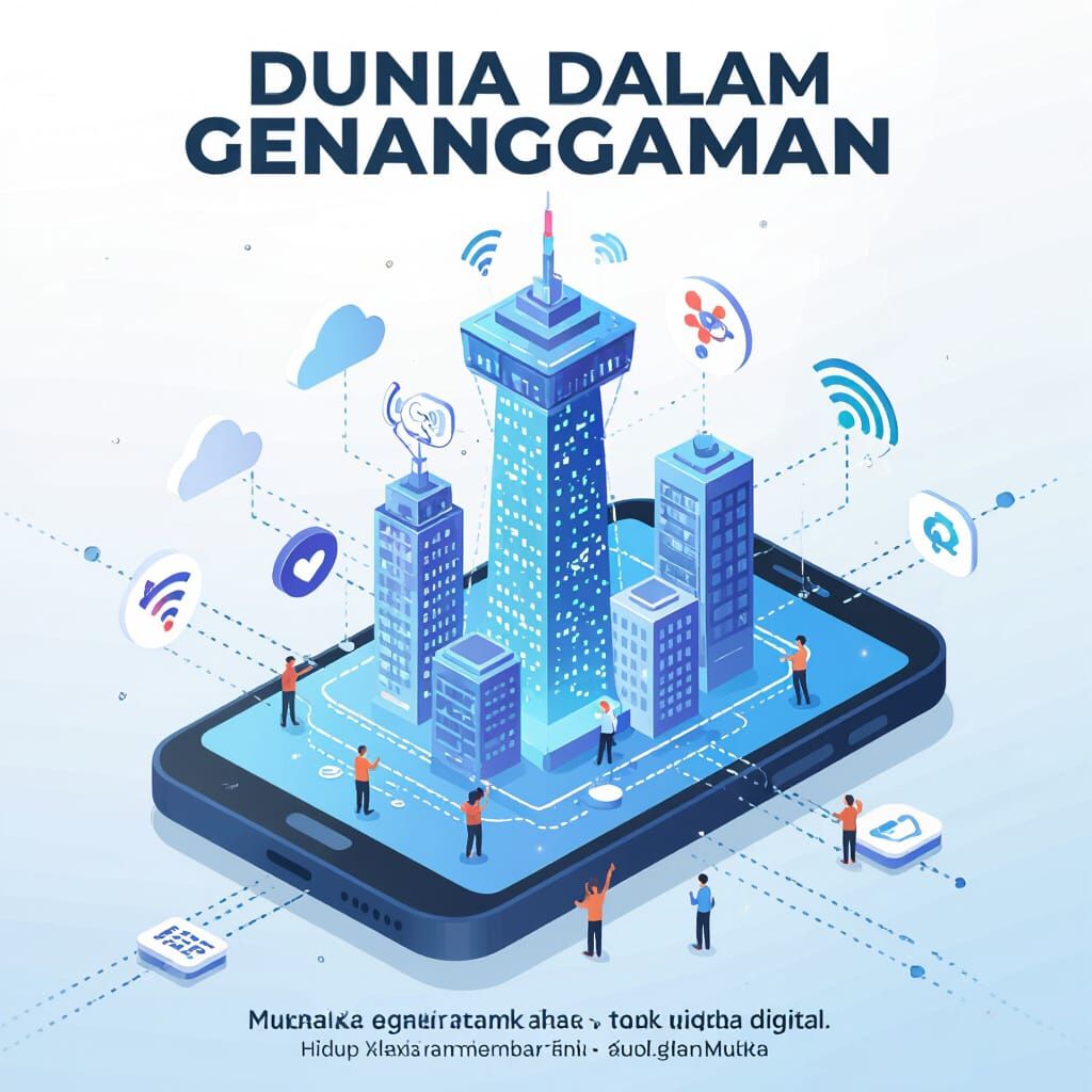 Futuristic Isometric City on Smartphone, Digital World Poste...