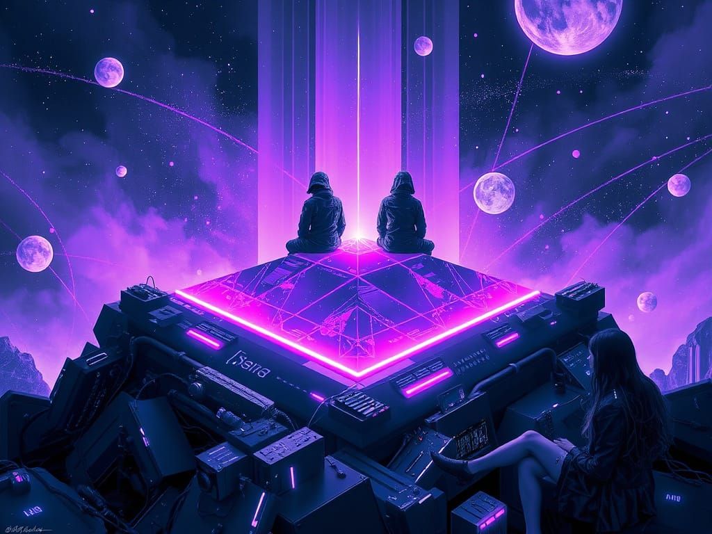 Cyberpunk Netrunners in Digital Bliss: Glitchcore Art