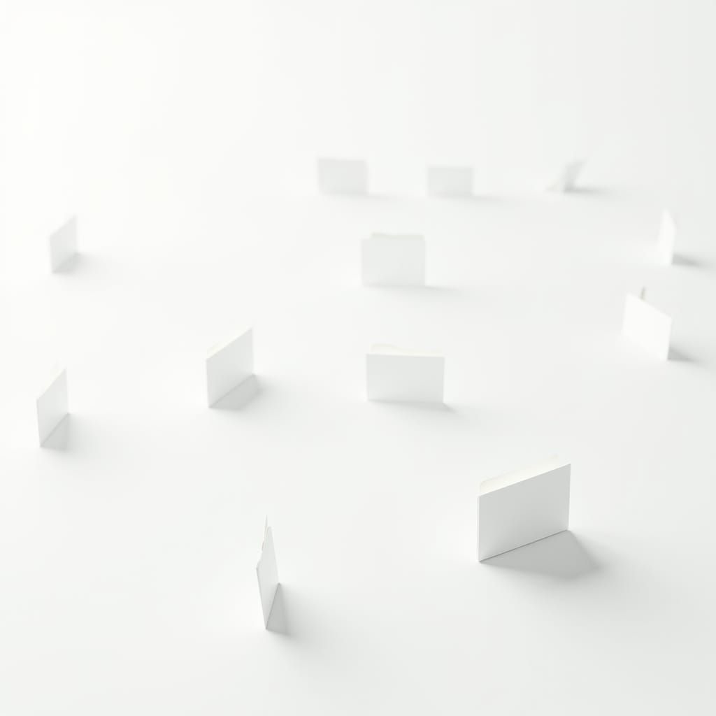 Minimalist White Background with Scattered Folders